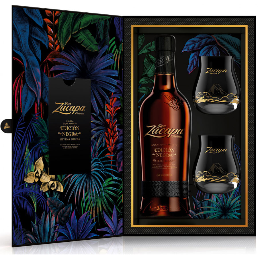 Coffret Zacapa Edicion Negra 43% (bouteille + 2 verres)